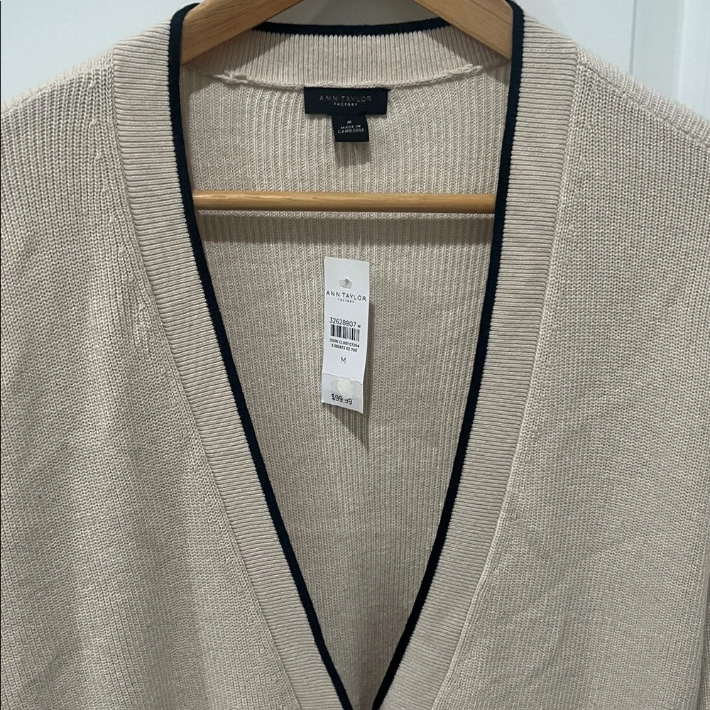 Ann Taylor Factory Beige Cardigan with Black Accents - Picture 3 of 7